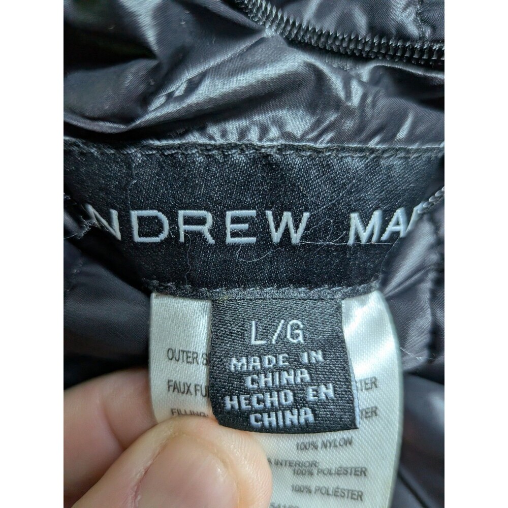 Andrew Marc Black Puffer Jacket Faux Fur Lined Hooded Coat Size L - Picture 11 of 11